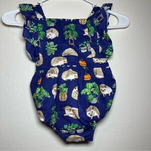 WORTHY THREADS Hedgehogs Print Blue Bubble Romper 12-18 months NWOT Girls Plants